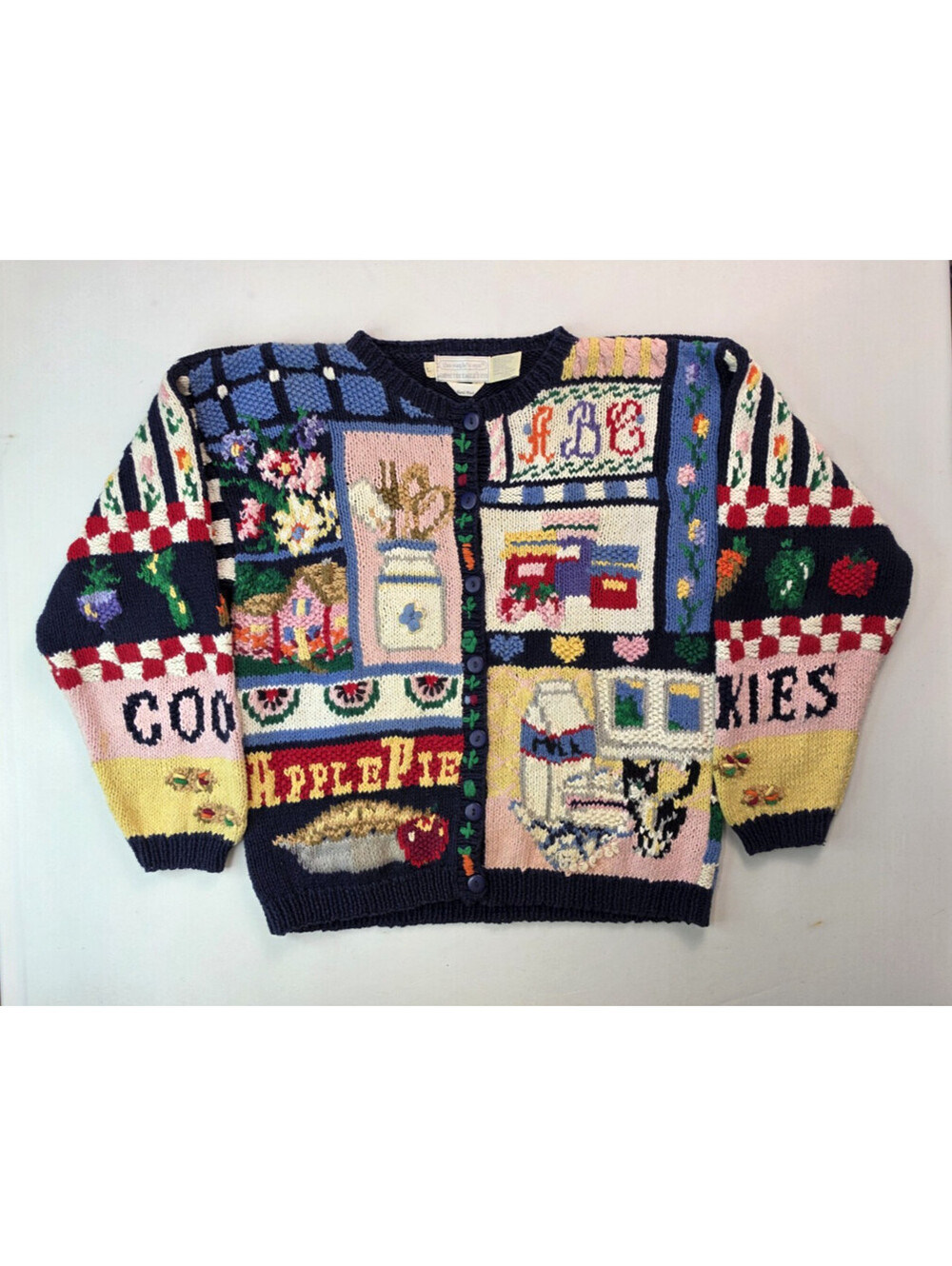 Eagles Eye Vintage Grandmas House Cookies Themed Knit Cardigan Sweater Womens L